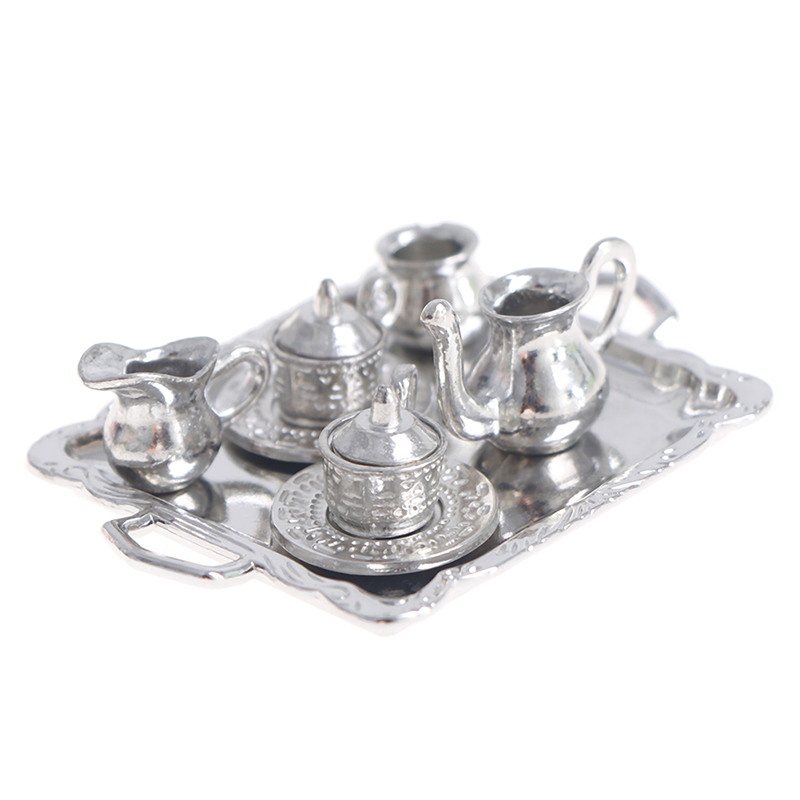 Coffee Tea Gift Set - 1/12 인형 집 미니어처 실버 금속