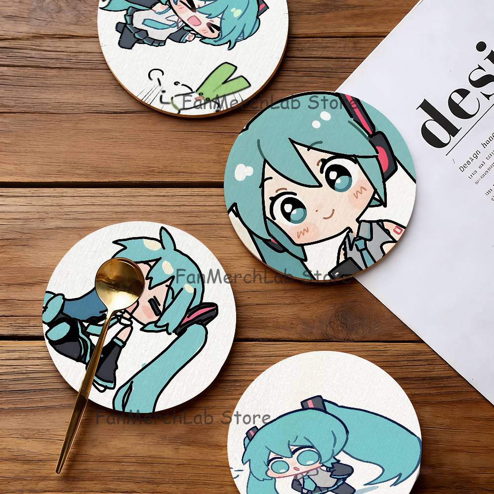 Coffee Tea Gift Set - 전자 음악가용 M-Miku 나무 컵받침 세트