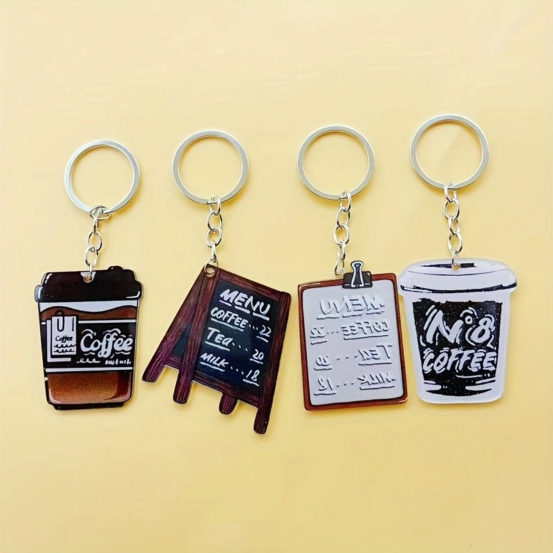Coffee & Tea - Pastry Góc Xanh - 8개 아크릴 커피컵 열쇠고리, 여성용 참신한