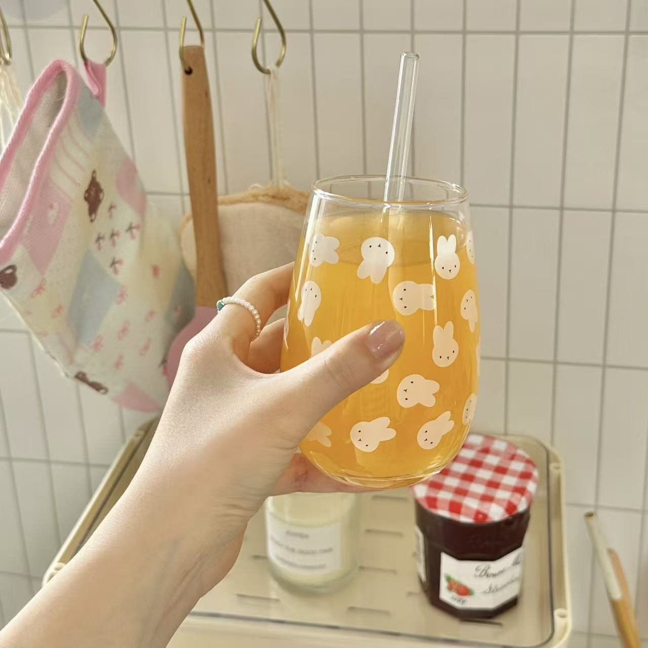 귀여운 미피 토끼 프린트 유리 텀블러 대용량 물컵 -  - Coffee Tea With Milk 리뷰 및 가격