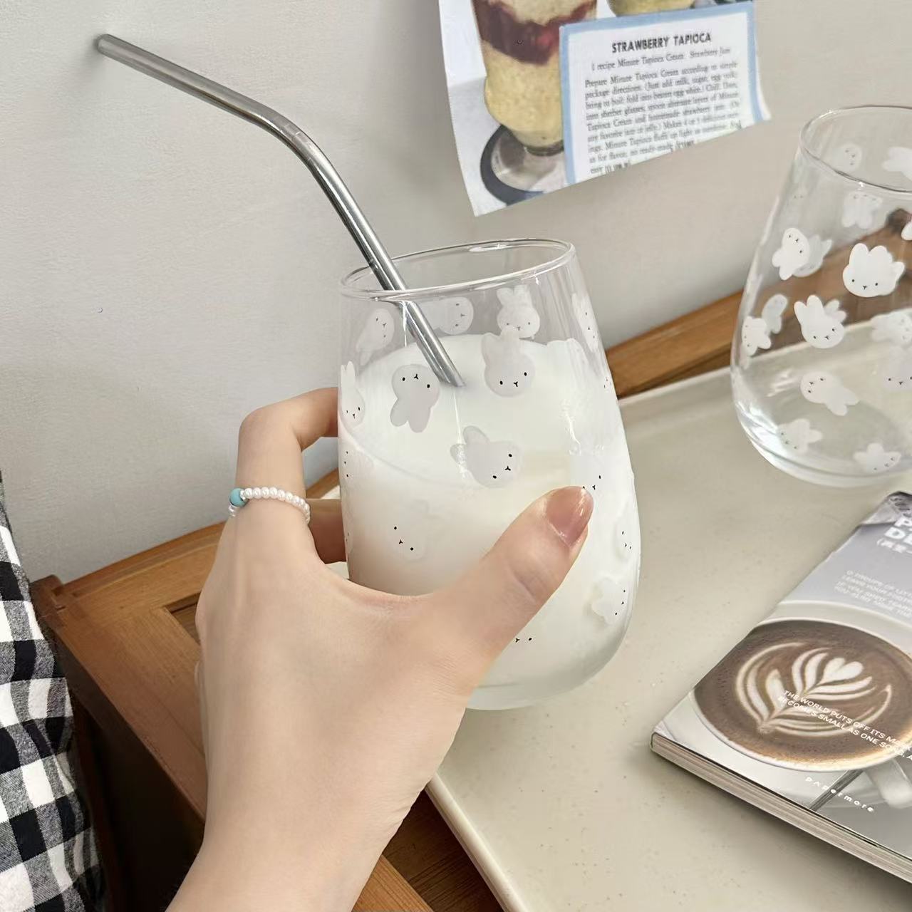 귀여운 미피 토끼 프린트 유리 텀블러 대용량 물컵 -  - Coffee Tea With Milk 리뷰 및 가격