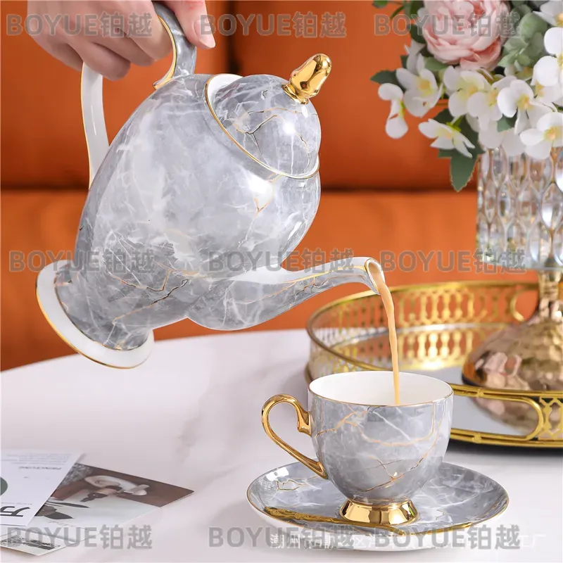고급 본차이나 커피잔 세트와 티팟, 우아한 애프터눈 티 - Coffee Tea Gift Set 리뷰 및 가격