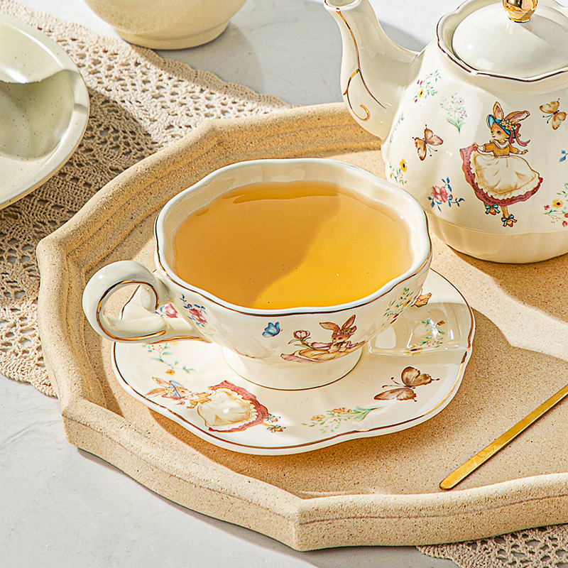 영어 복고풍 커피 컵과 접시, 앨리스 토끼 페인트 세라 - Coffee Tea Gift Set 리뷰 및 가격