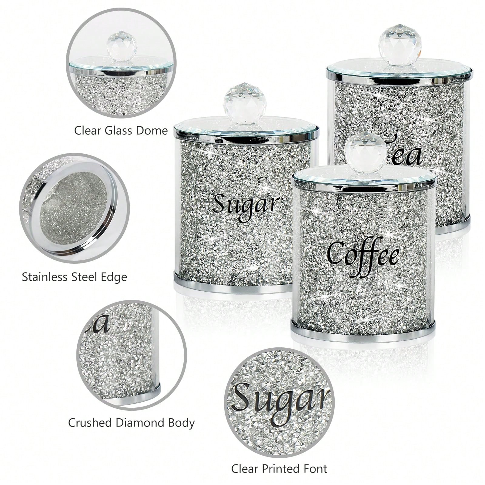 커피 설탕 차 보관 용기 세트 반짝이는 글램 크러쉬드  - Coffee Tea Gift Set 리뷰 및 가격