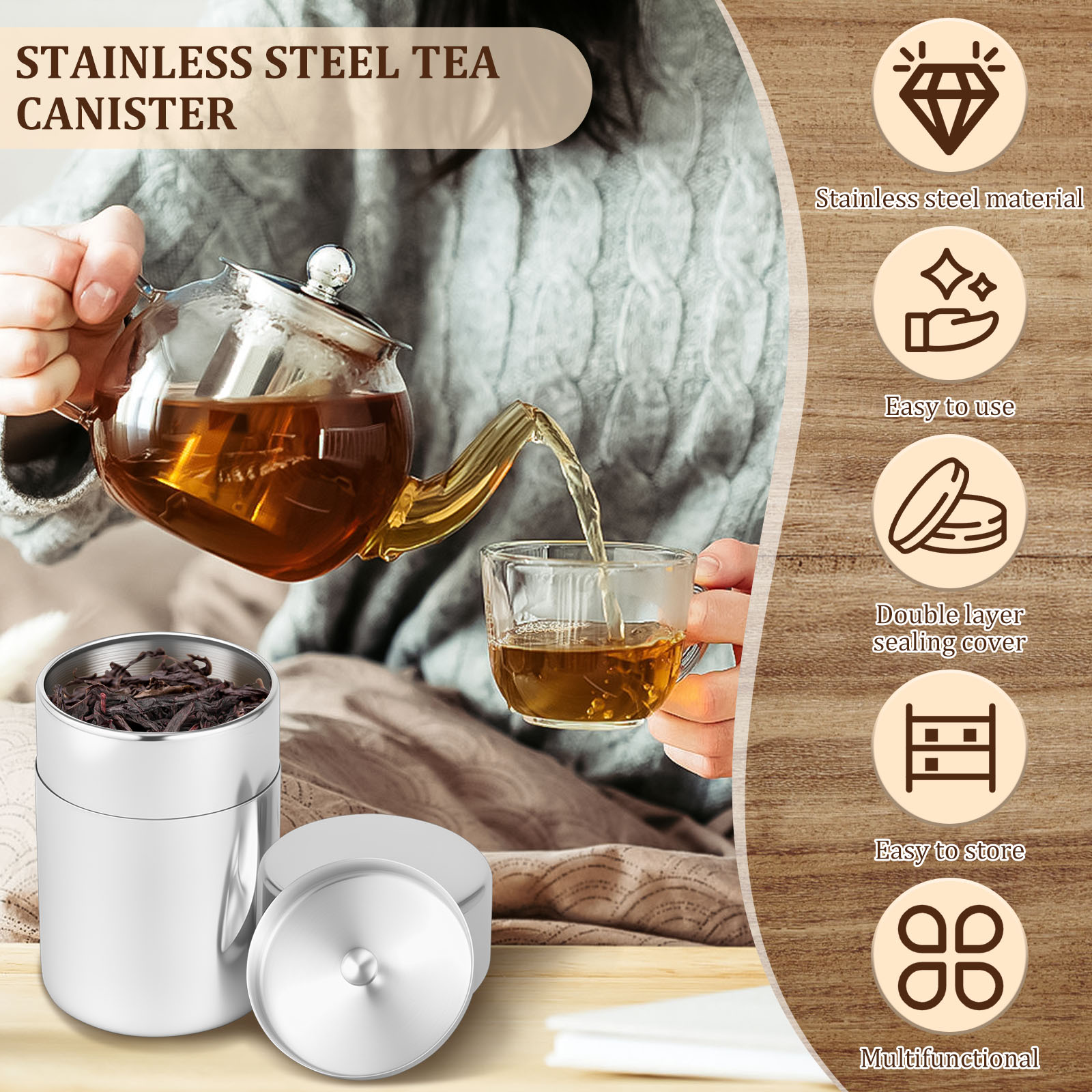 스테인리스 스틸 차잎 틴 캐니스터 두꺼운 이중 밀봉 커 - Coffee Tea And Bean Leaf 리뷰 및 가격